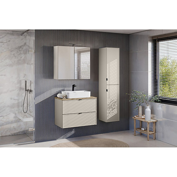 Ensemble de salle de bain BRAZZA : meuble sous vasque à tiroirs 80cm et plan pour vasque aspect bois