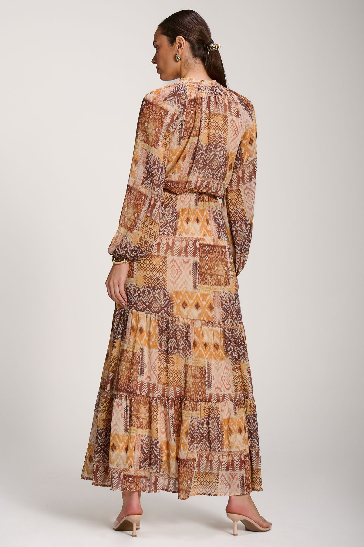 Jolie Moi Long Sleeve Chiffon Tiered Maxi Dress