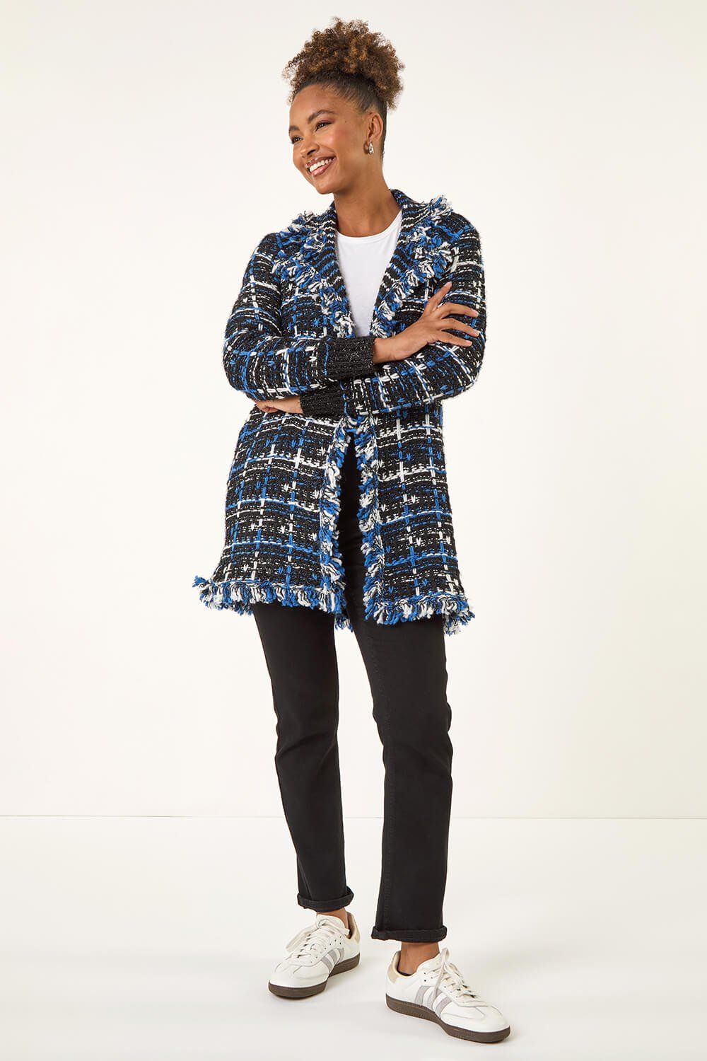 Roman Check Fringe Knit Cardigan