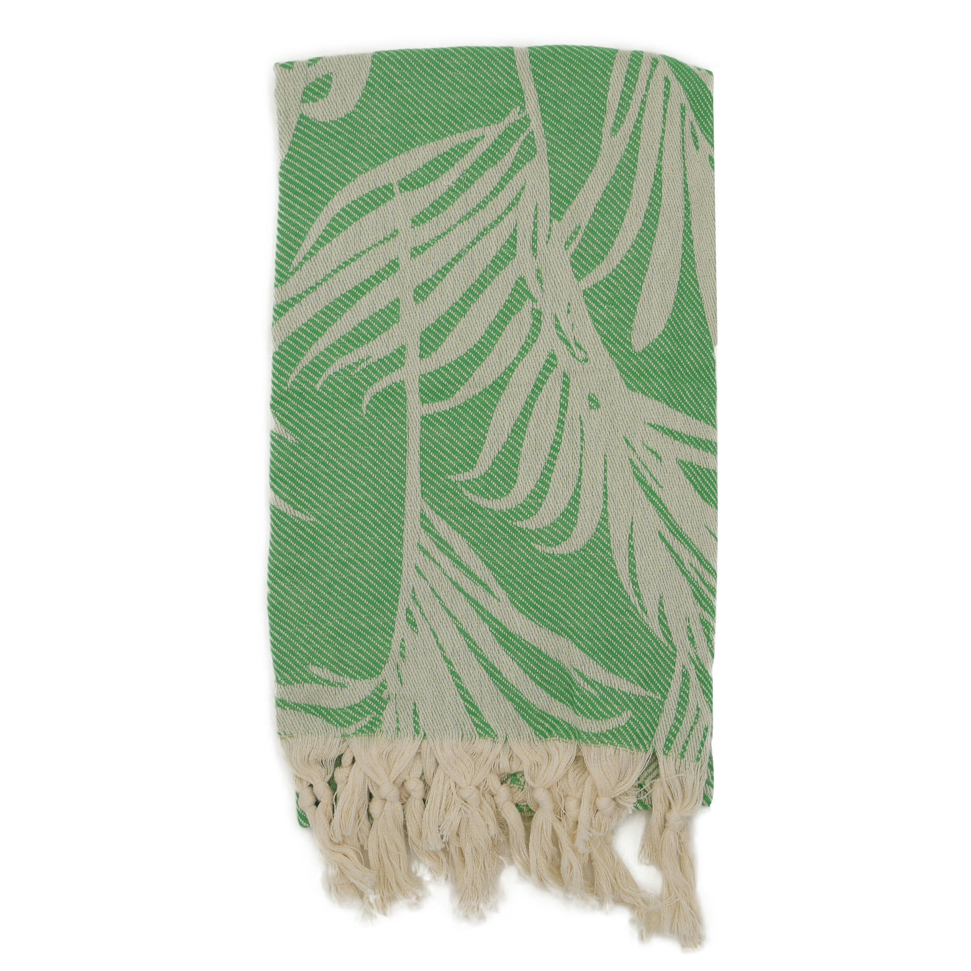 - Fouta palmiers 100% coton avec franges verte 100x180cm