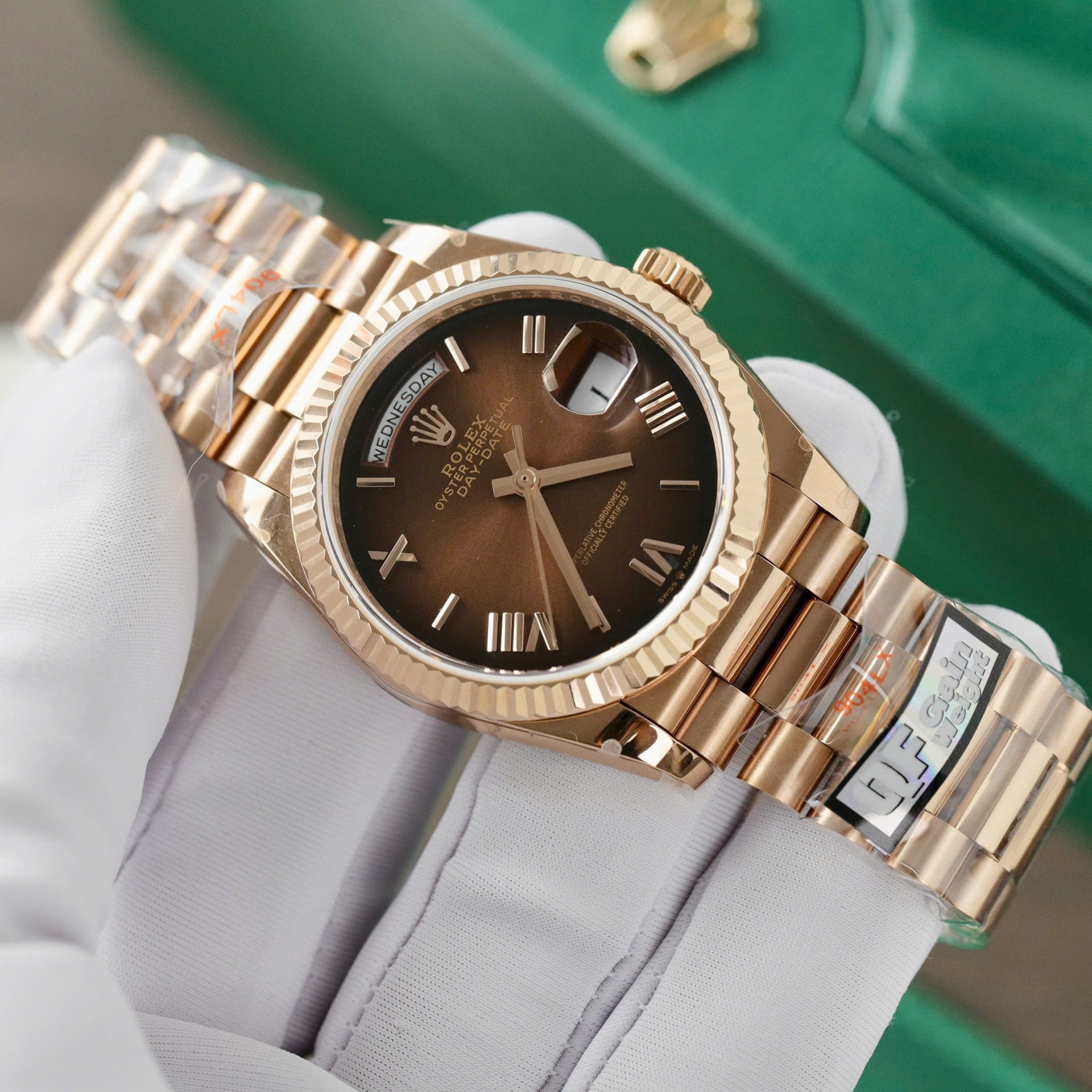 Rolex Day-Date 128235 RG Plated Ombre Brown Dial 36mm Super Clone