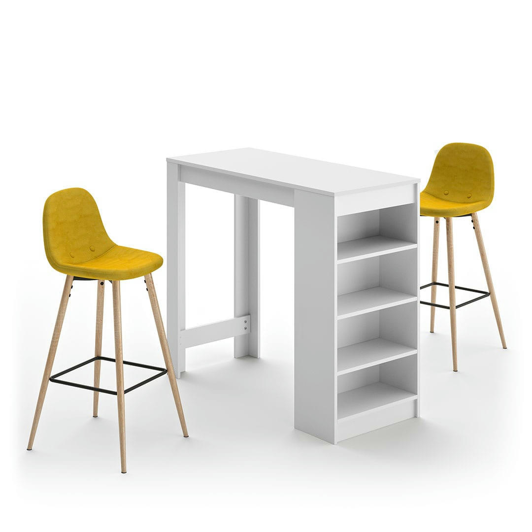 COCOON - Table bar effet bois blanc - jaune
