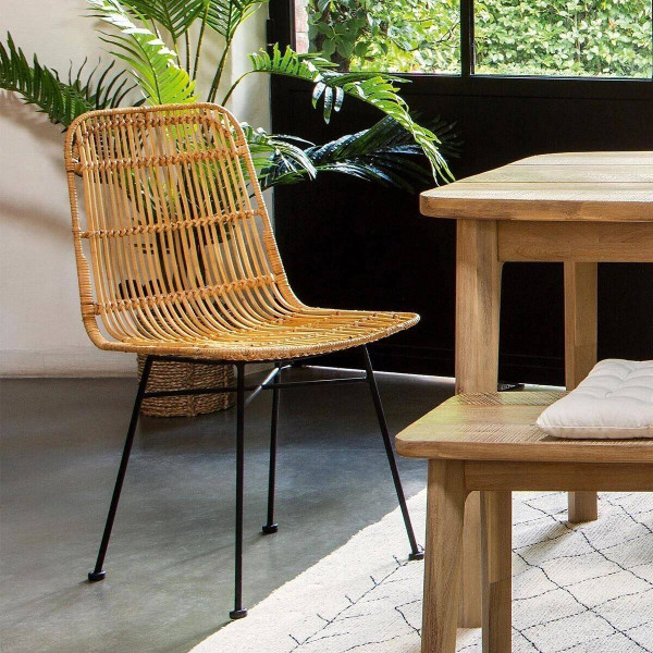 Krzesło Kobu rattanowe beżowe fotel do salonu boho
