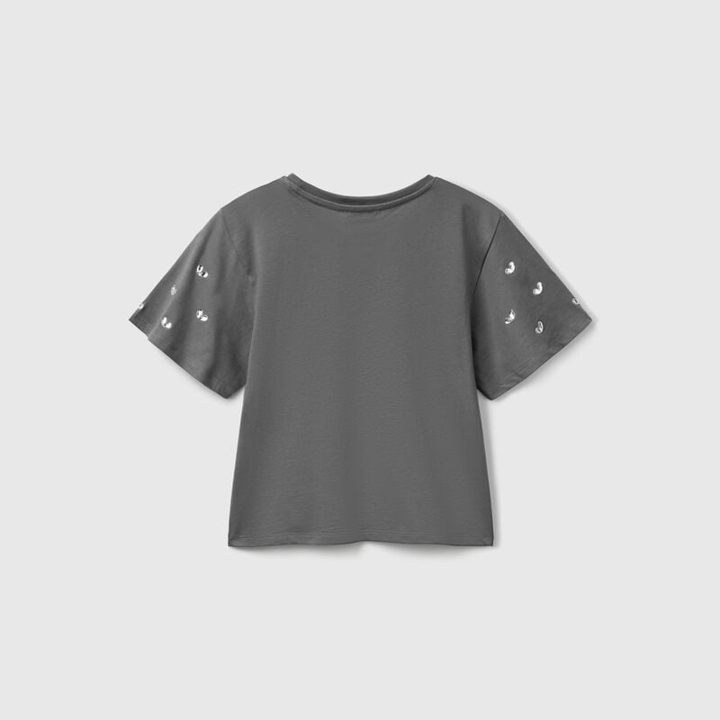 T-shirt with rhinestone sleeves