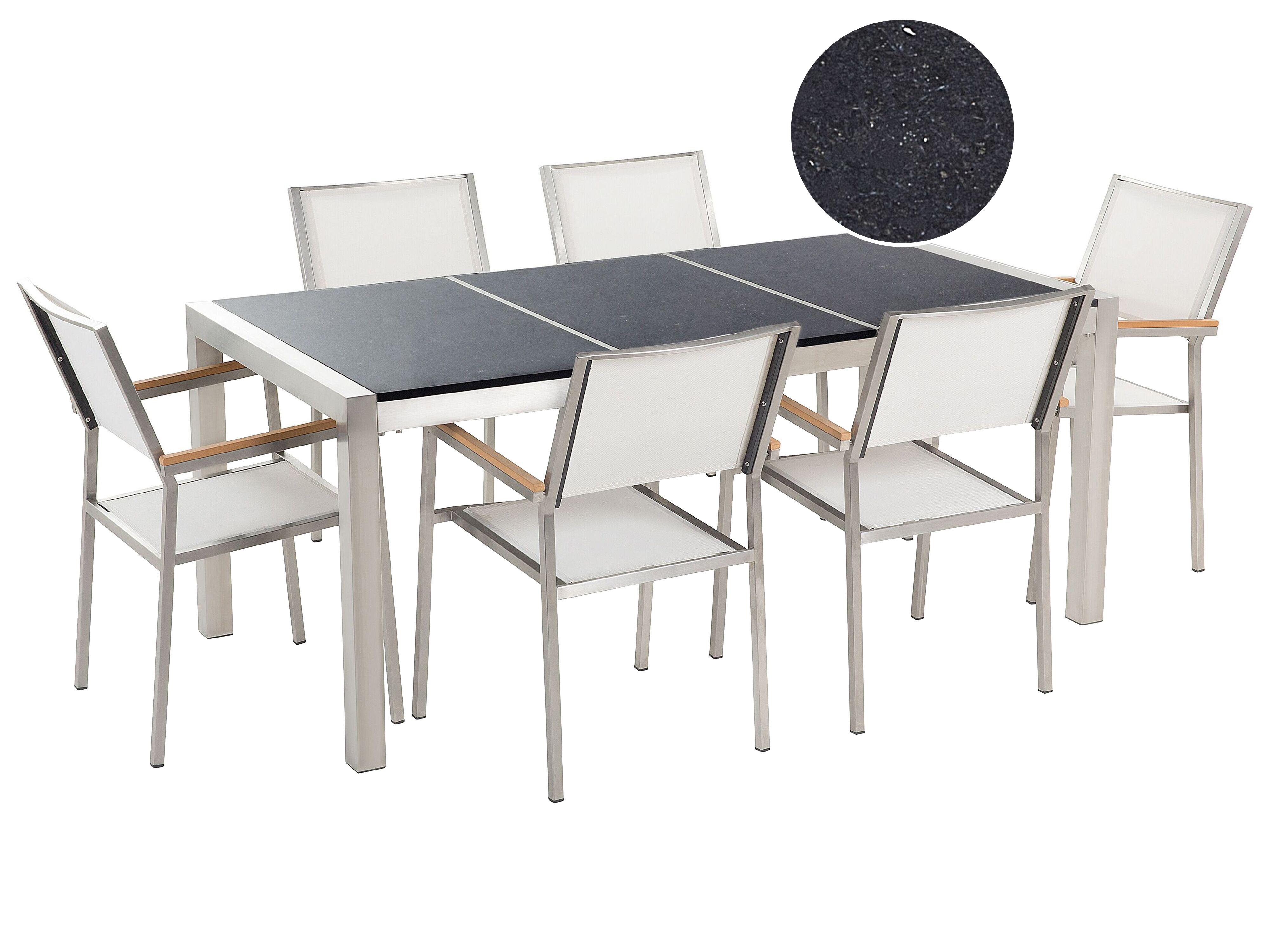 Garden Dining Set 6 Seater GROSSETO Triple Plate Granite Polished Black/ White