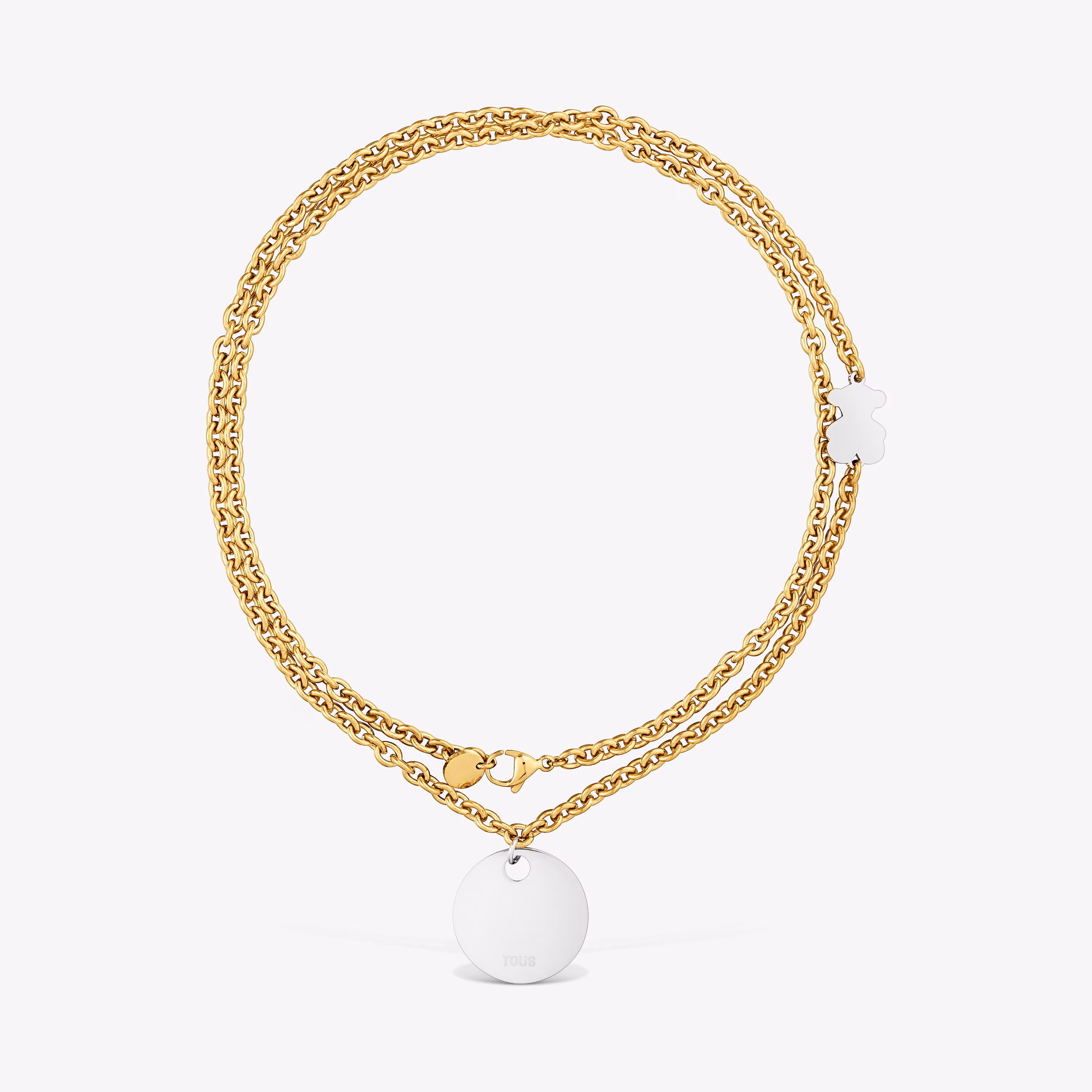 Collar largo cadena de acero bicolor y motivo medalla TOUS Charming