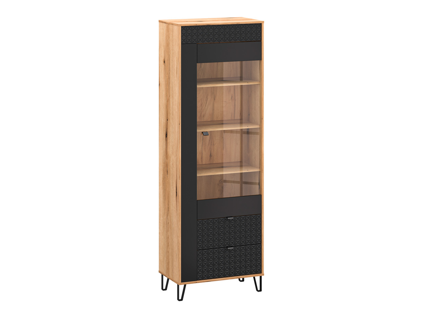 Witryna Bellano 68 cm z drzwiami i 2 szufladami dąb evok/czarny