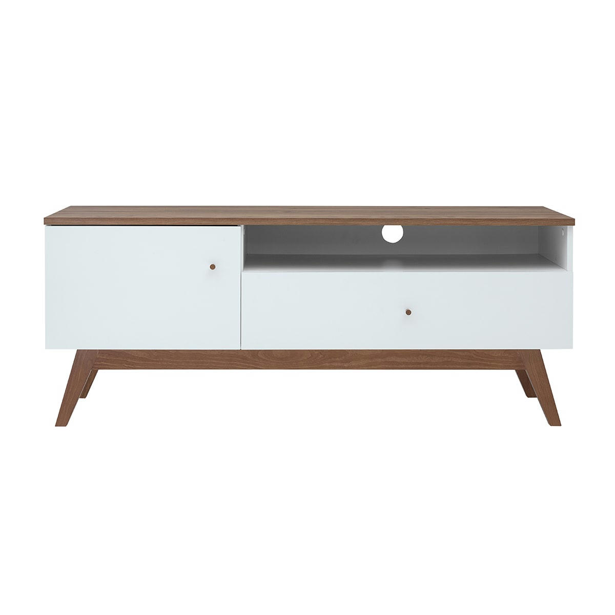 - Meuble tv 1 porte 1 tiroir 135 cm blanc et naturel