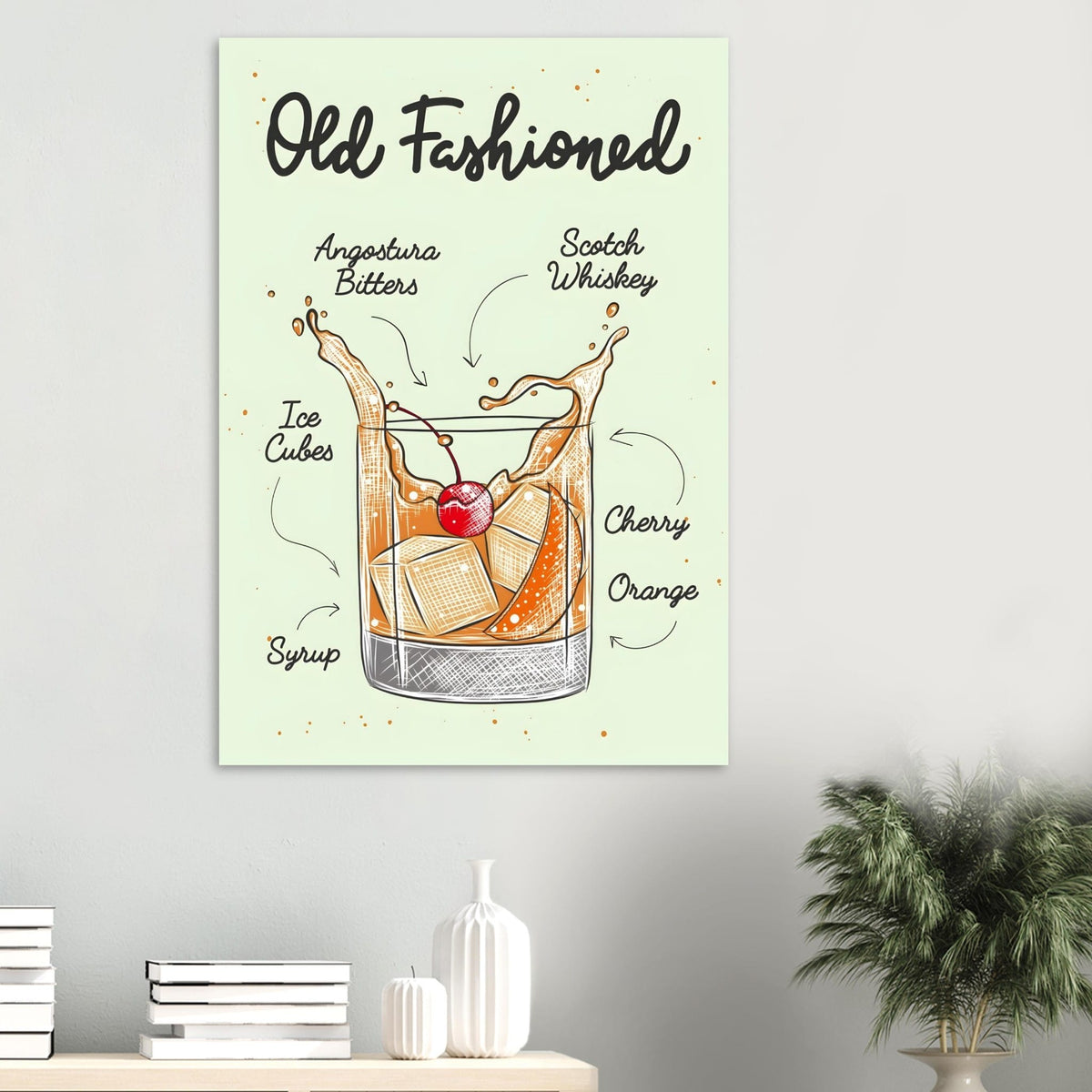 Artfulprints Old Fashioned cocktail I – Illustratie  poster 70x100 cm
