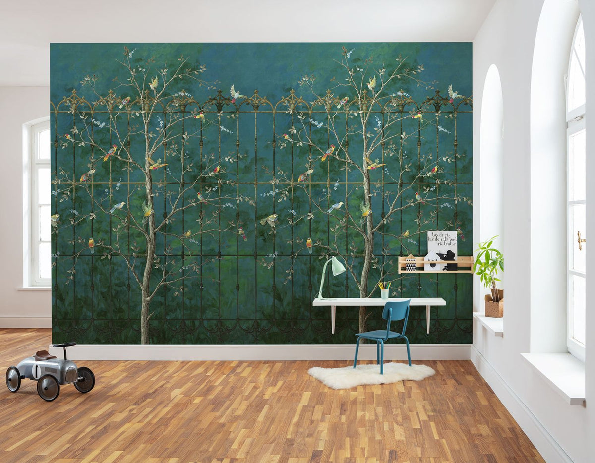 Komar fotobehang vogels in de natuur groen en blauw - 400 x 250 cm - 612802