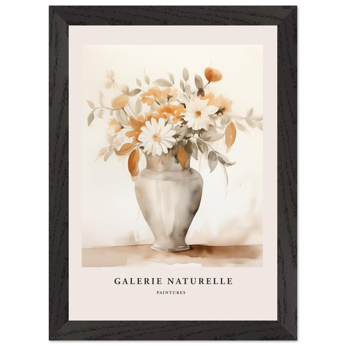 Artfulprints Poster met Lijst Bloemen in vaas 2  - A4 21x29.7 cm - Taupe