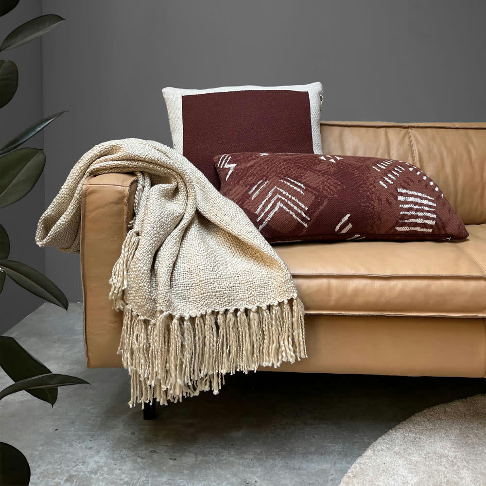 TRICOTÉ - Coussin tricoté marron rouille 35x60