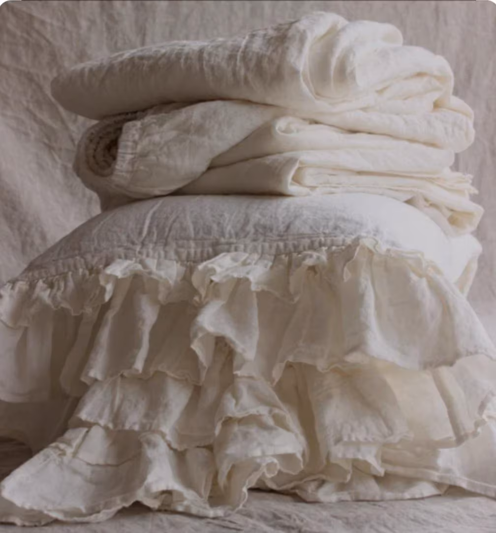 Organic Flax Linen Bed Sheet Set: Ruffle Pillowcases, European Linen