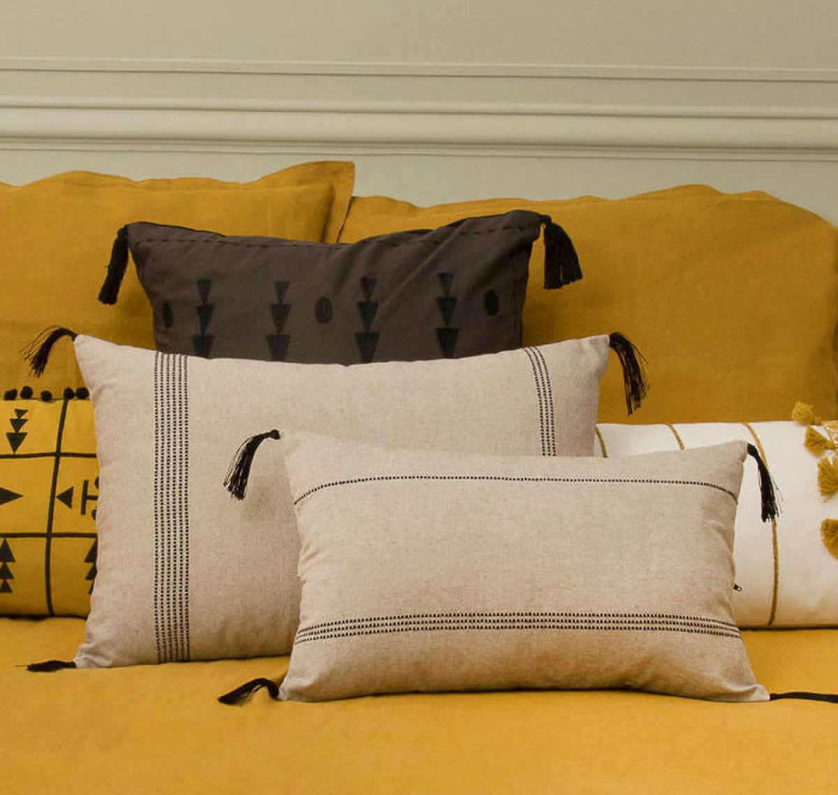 HANA - Housse de coussin coton  50x30 taupe