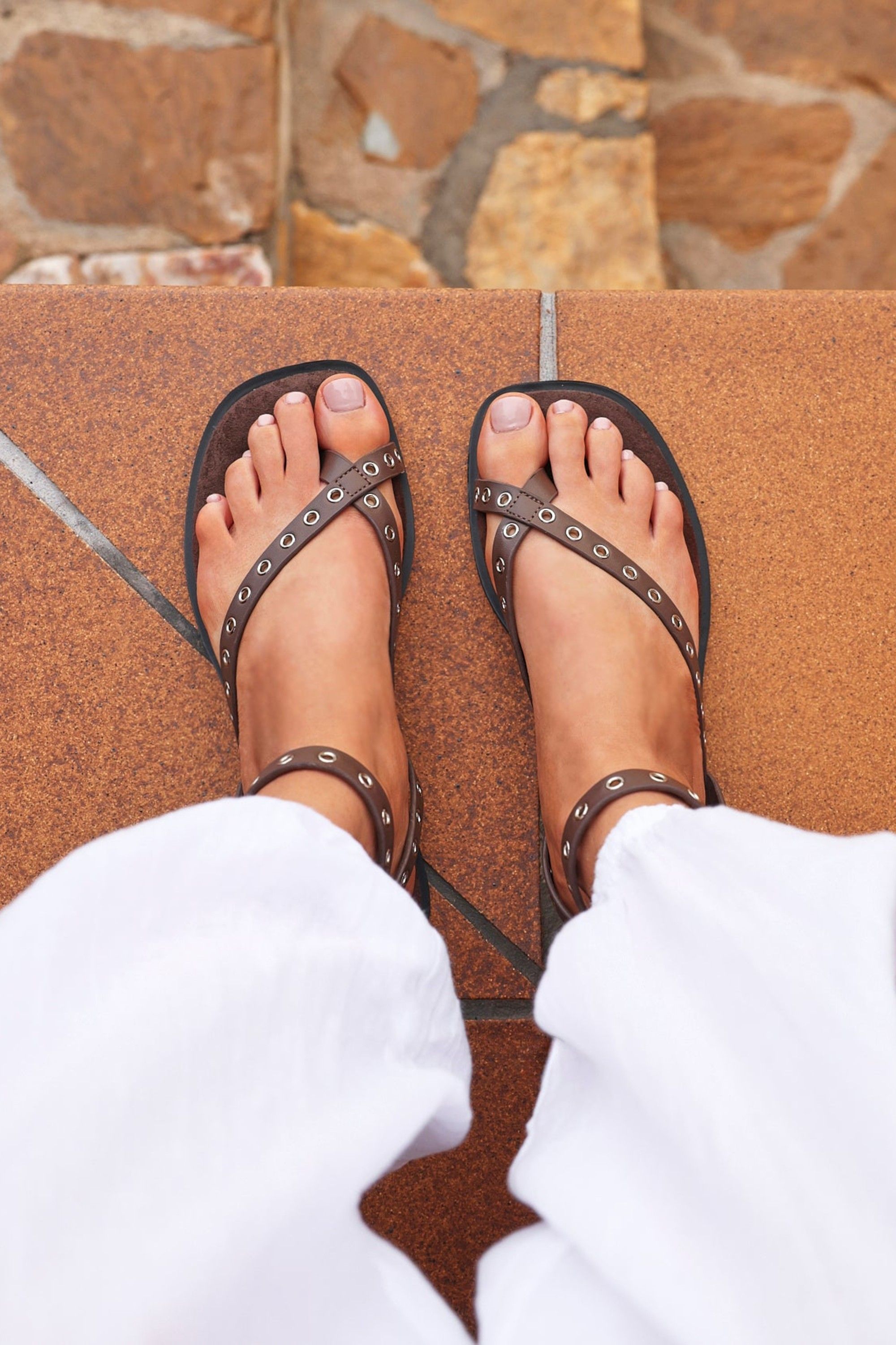 Linzi Perrie Brown Faux Suede Flat Sandals