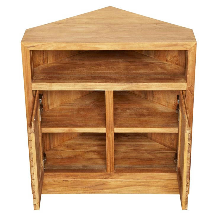 CORNER - Meuble sous vasque à poser d'angle en teck 85 cm