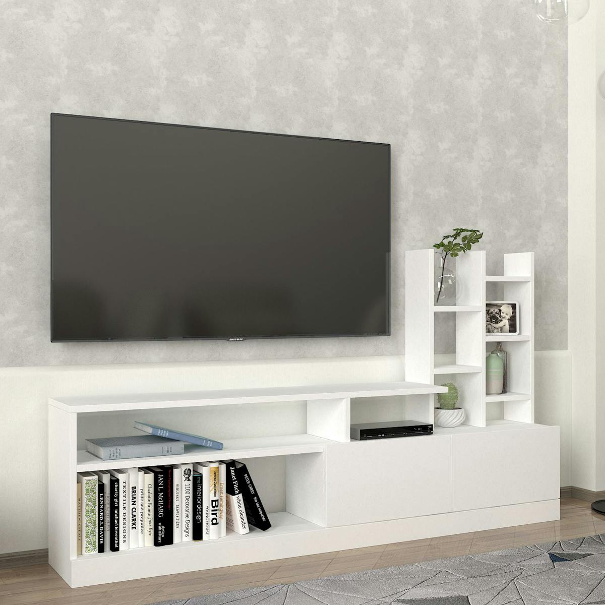 Ensemble meuble TV blanc rangement et niches décoratives MARFA