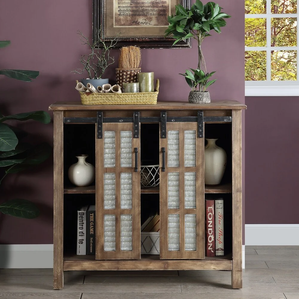 Chorley Dark Wood 6-shelf Cabinet with 2 Sliding Doors