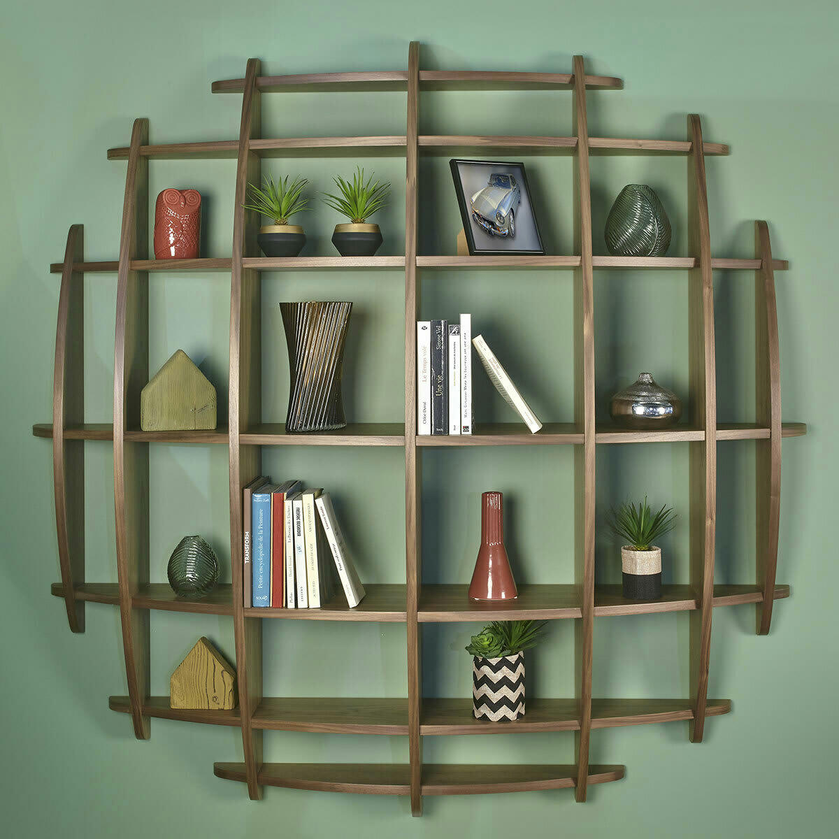 DEVA - Etagère Demi lune effet bois plaquage noyer