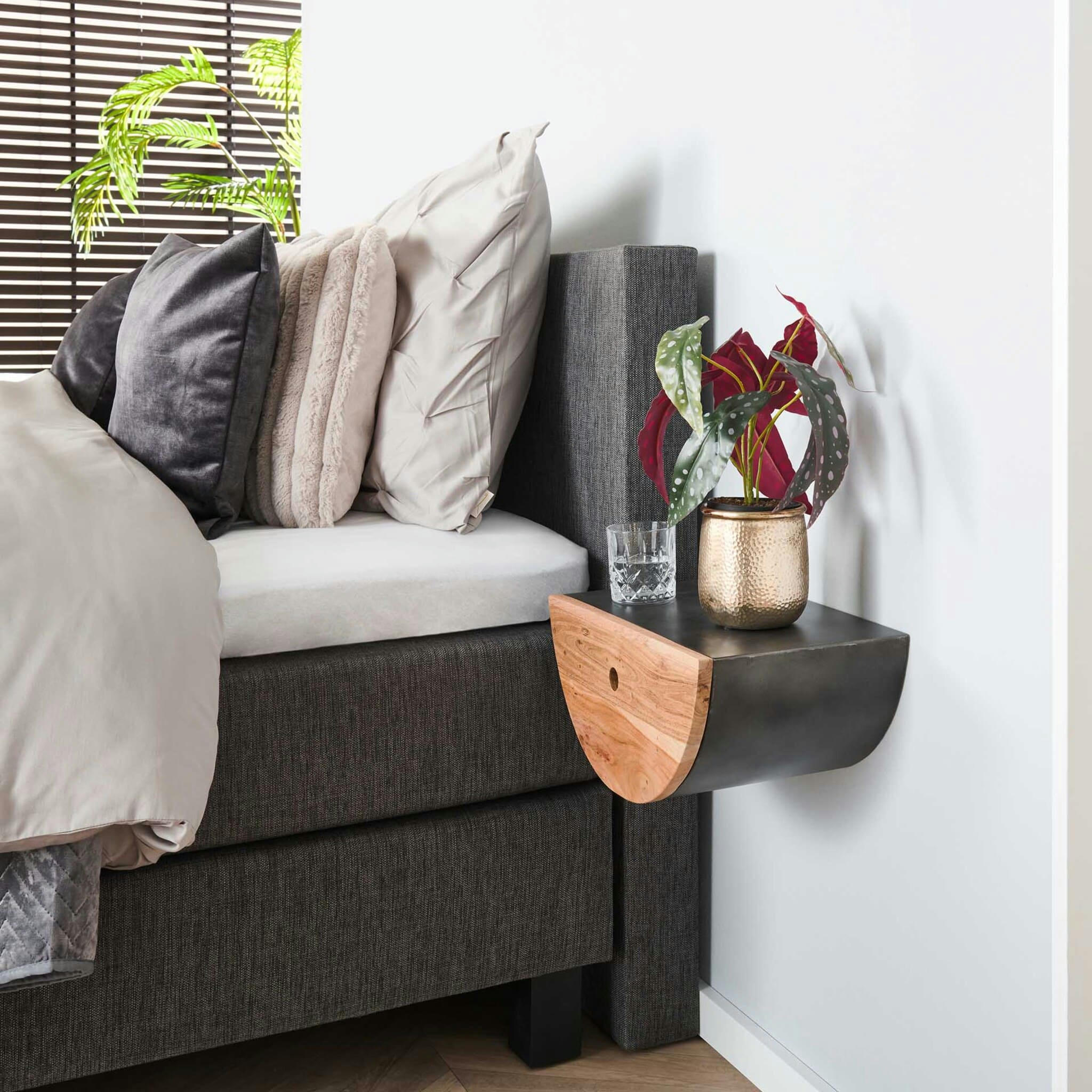 - Lot de 2 chevets demi lune en bois massif naturel avec 1 tiroir