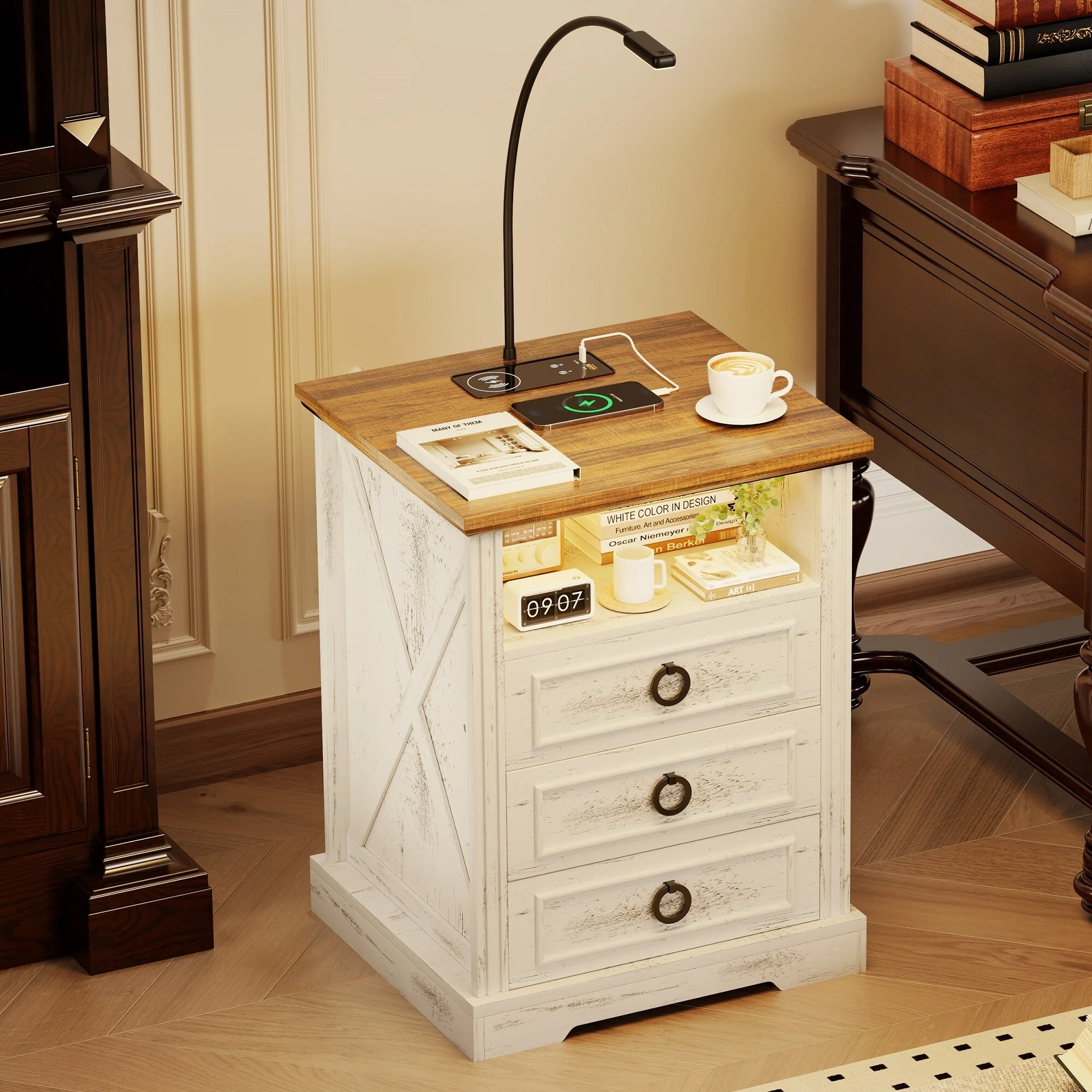 LED 3-Drawer Nightstand With and Reading Light