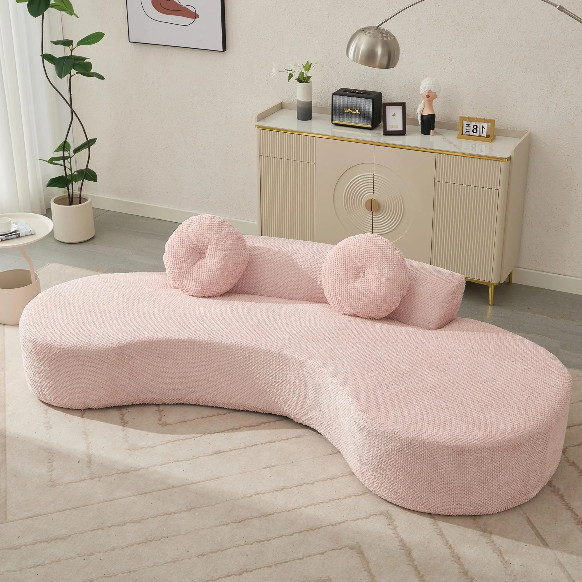 Pink Corduroy Cloud Sofa with Pillows