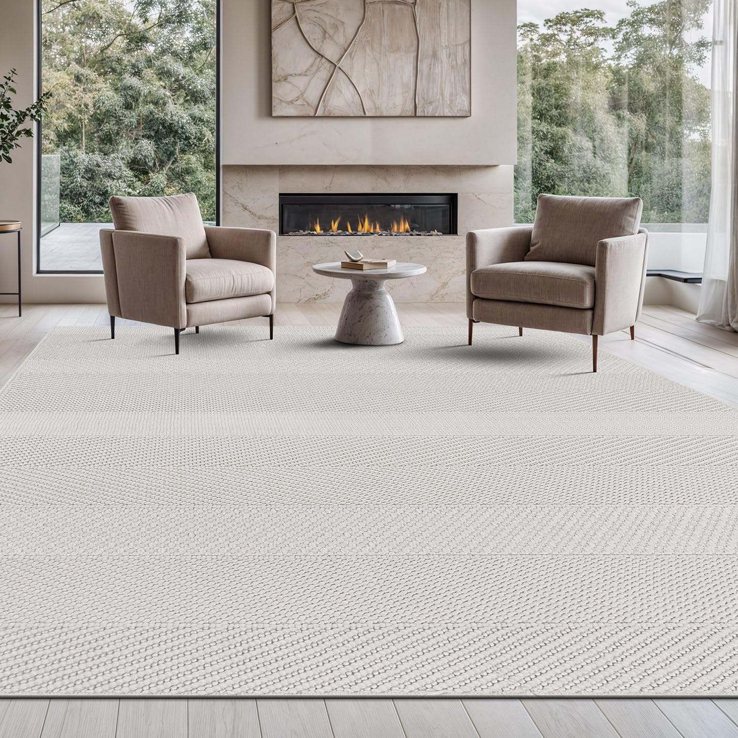 Beverly Rug Micro Loop Large Area Rug White 9x12 Modern Luxury Boho Geometric Durable Indoor Area Rugs for Living Dining Room Office Stain Resistant Non Shedding Casual Indoor Carpet White 9 x 12