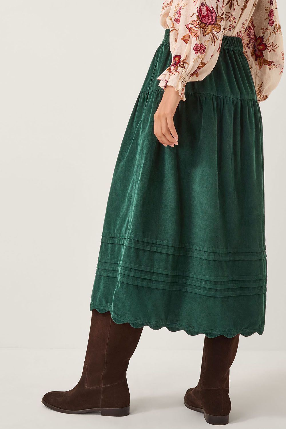 Monsoon Mina Corduroy Midi Skirt Green