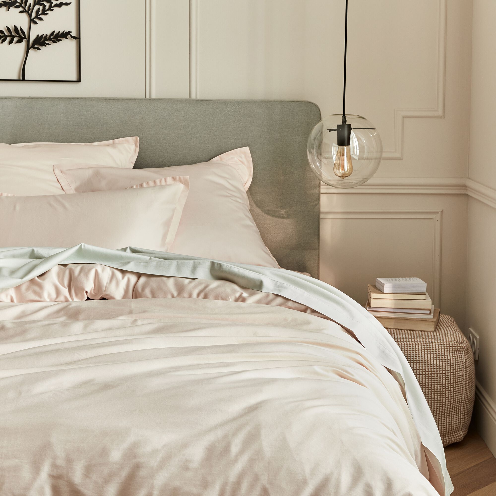 SATINE - Drap plat en satin lavé 270x300cm - vert opaline