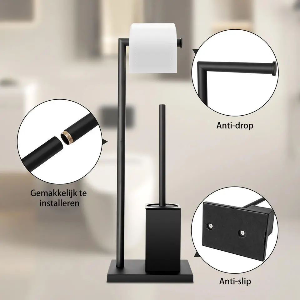 VDN Stainless Toiletrolhouder en toiletborstel met houder - 2 in 1