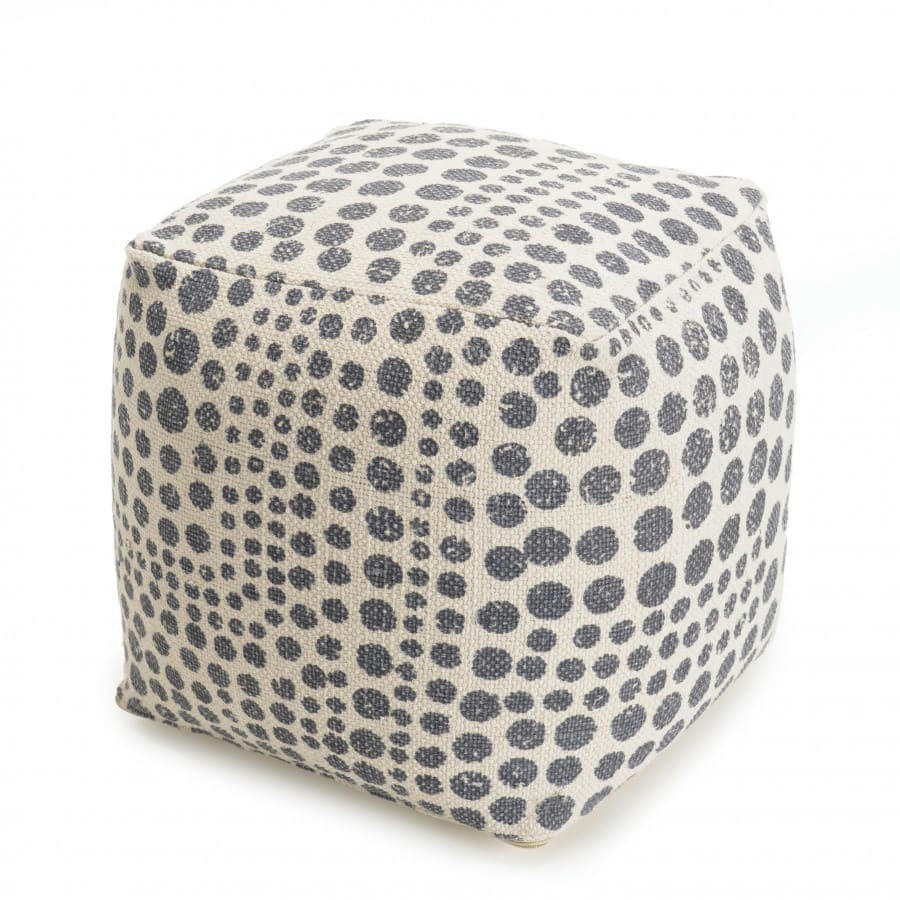 CHARLES - Pouf carré tissu coton imprimé pois gris