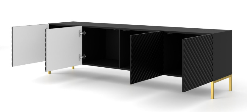 Szafka RTV SURF 200 cm 4D frez czarny mat