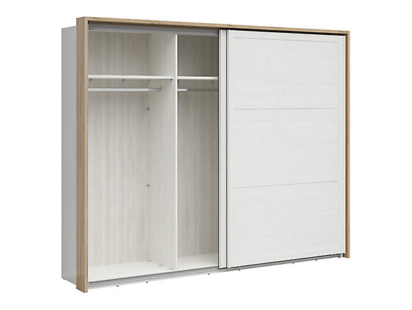 Armoire avec portes coulissantes , coloris Blanc pin andersen/Chêne clair - Longueur 270 x Profondeur 62,5 x Hauteur 218,5 cm