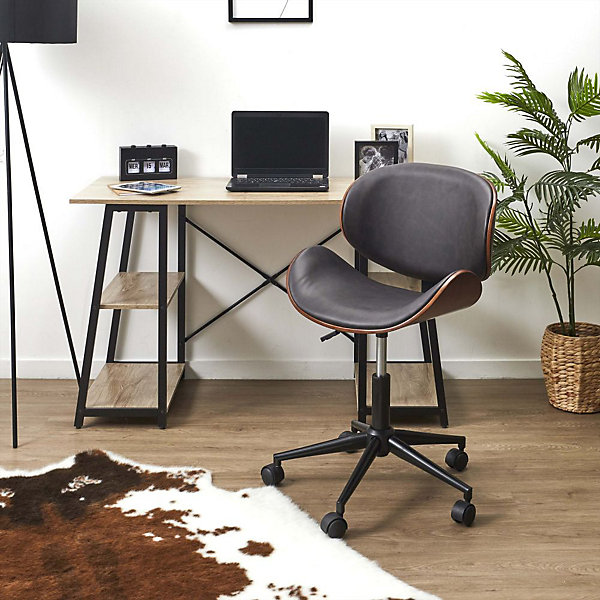 Chaise de bureau bois et PU à roulettes Reno