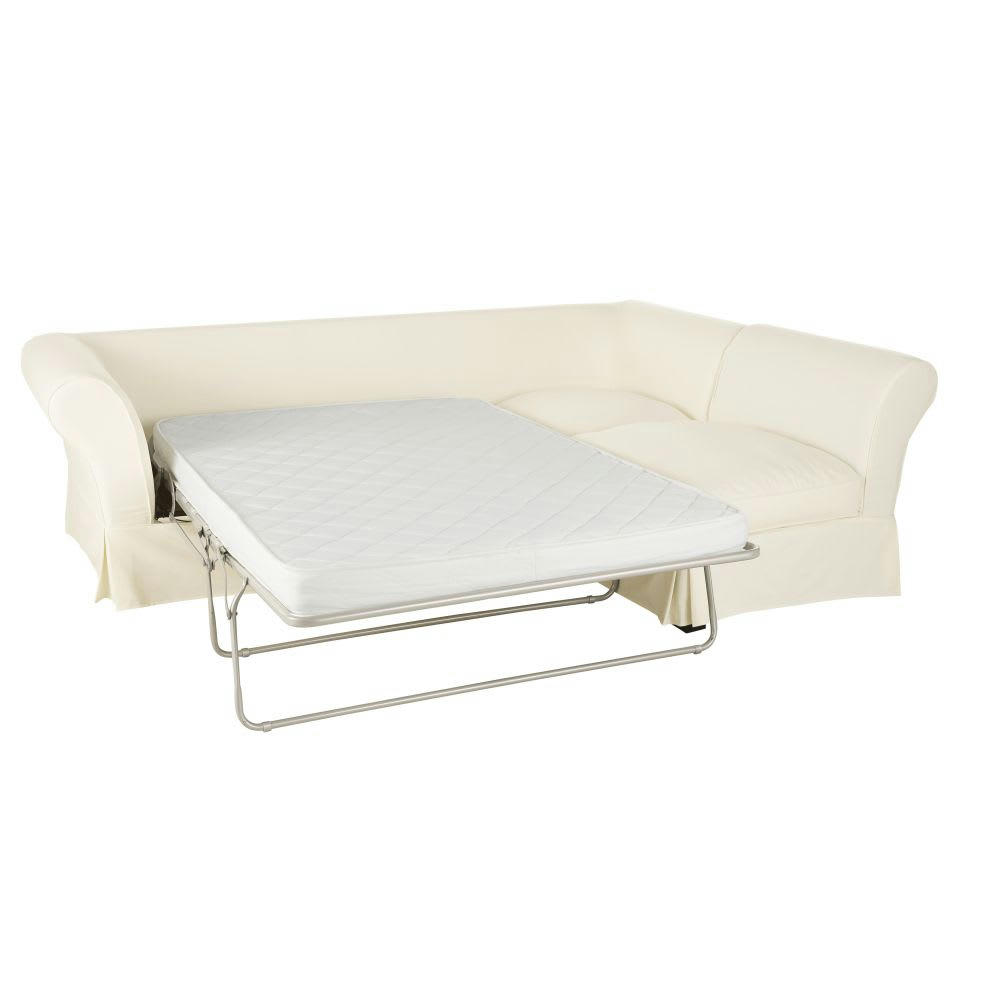 Roma - Housse de canapé d'angle convertible 6 places (matelas 12 cm) ivoire