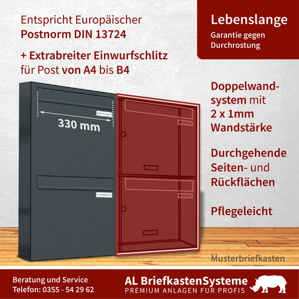 Briefkasten, Parteien: 1, Zaundurchwurf, BxHxT: 38,5 x 34,5 x 11,6 cm