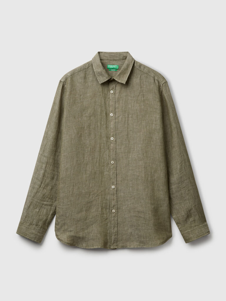Military green shirt in pure linen