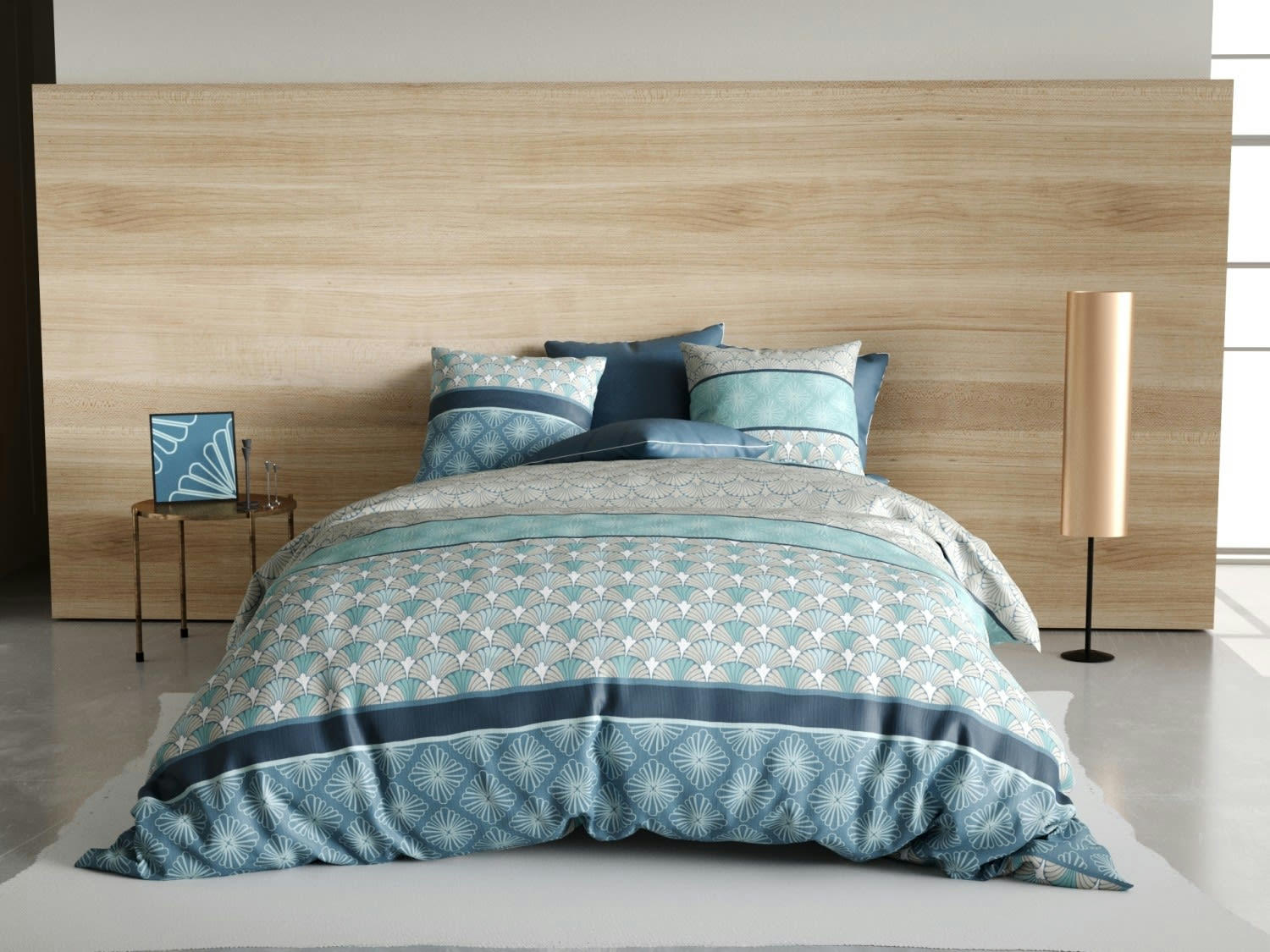 ZIRCON - Parure housse de couette coton bleu 240x260 cm