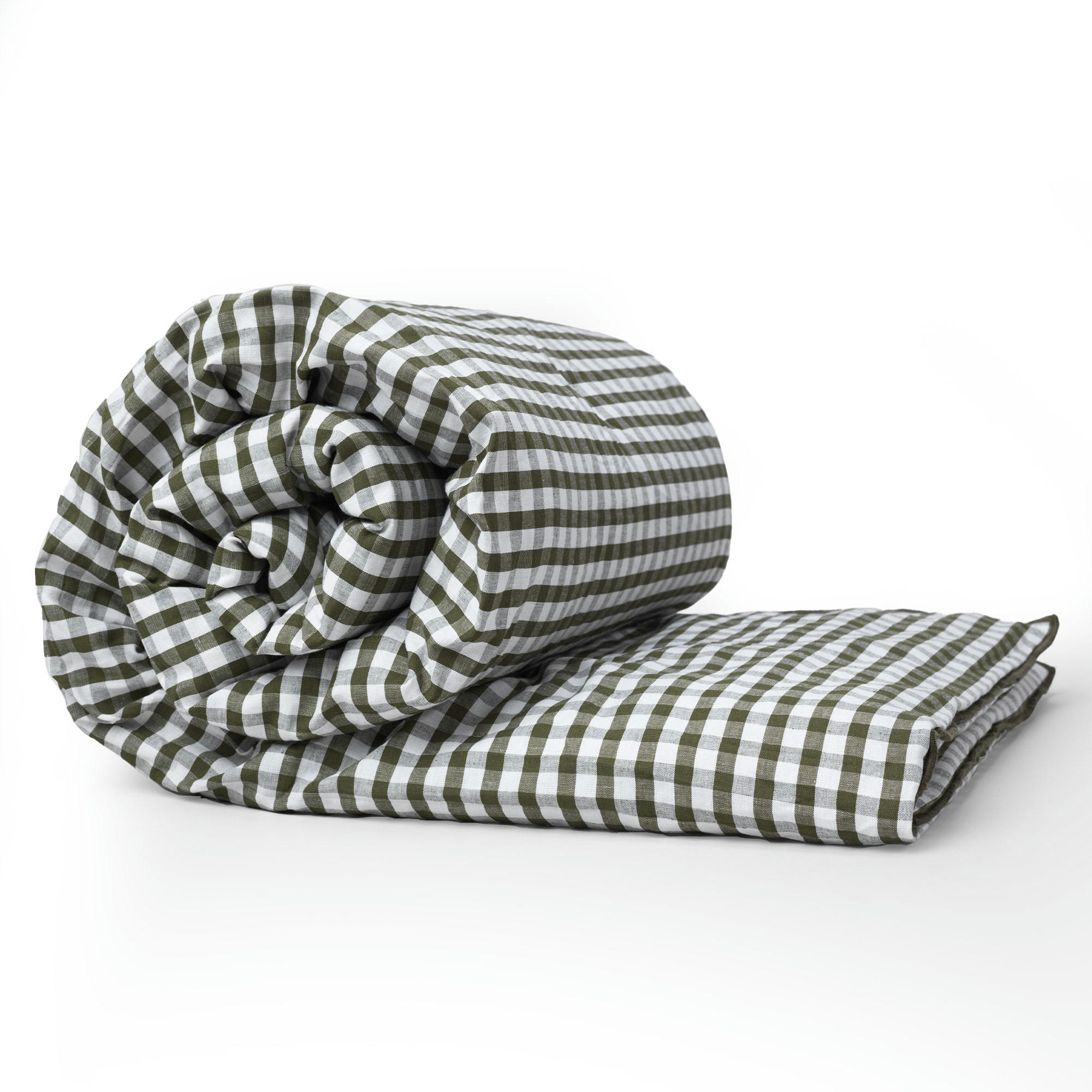 - Edredon en lin / coton vichy vert câpre