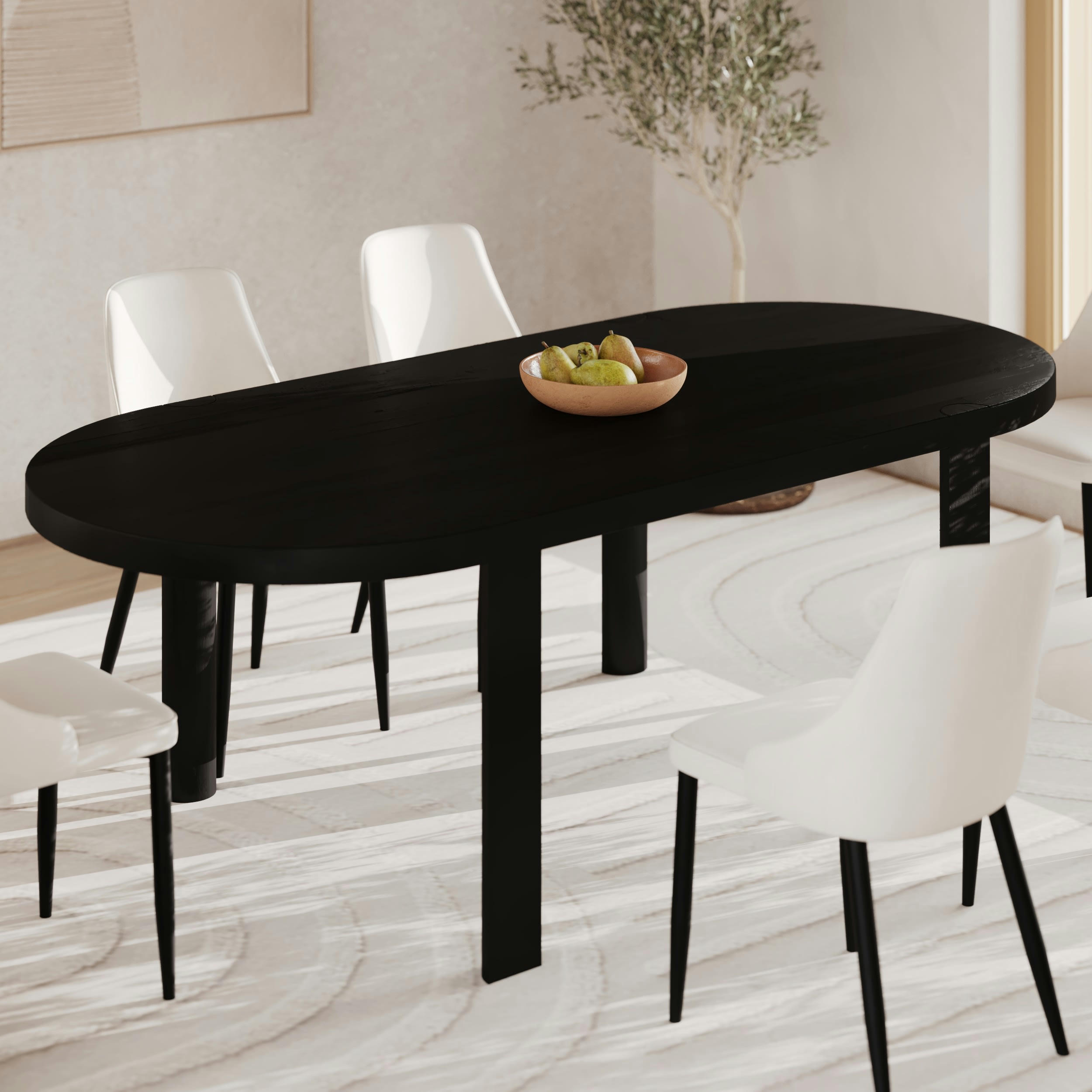 PERO - Table ovale 8 personnes en bois de teck recyclé noir 220 cm