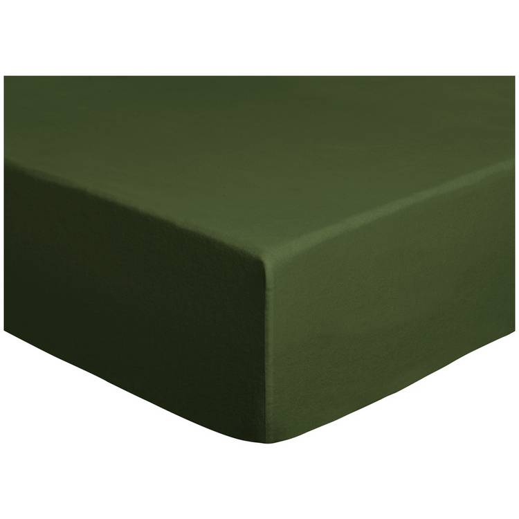 Habitat Cotton Brushed Plain Green Fitted Sheet - Single
