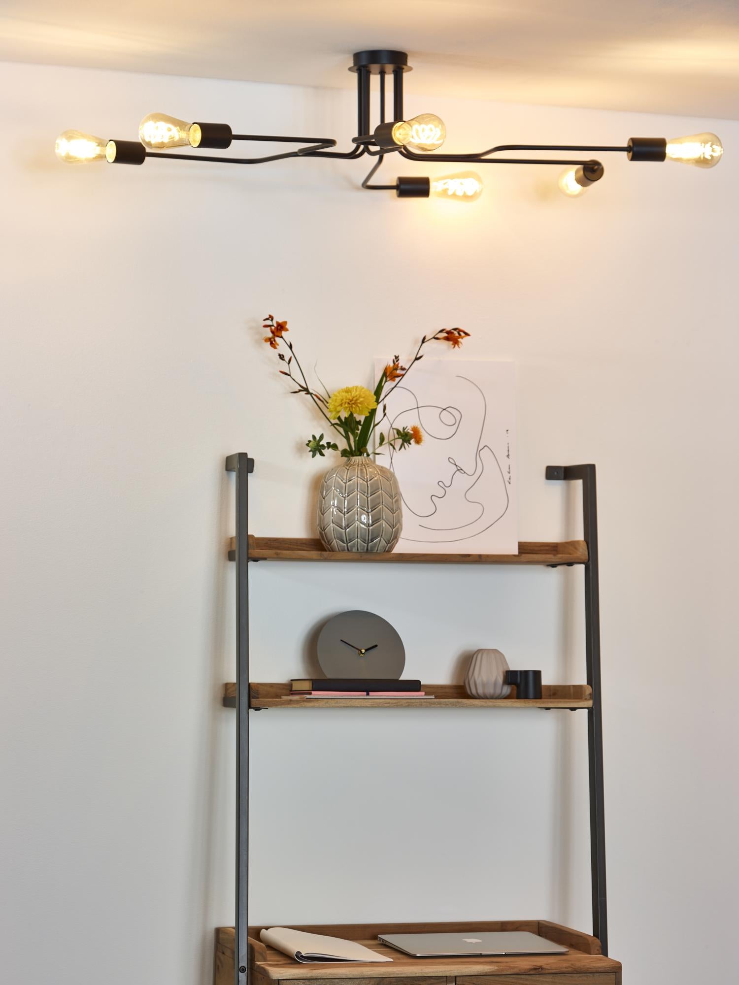 Lucide plafonnière LESTER - 6xE27 - Zwart