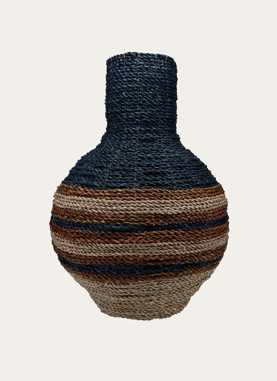 VASE EN FIBRES NATURELLES OBÉLIX BEIGE / OCRE / BLEU