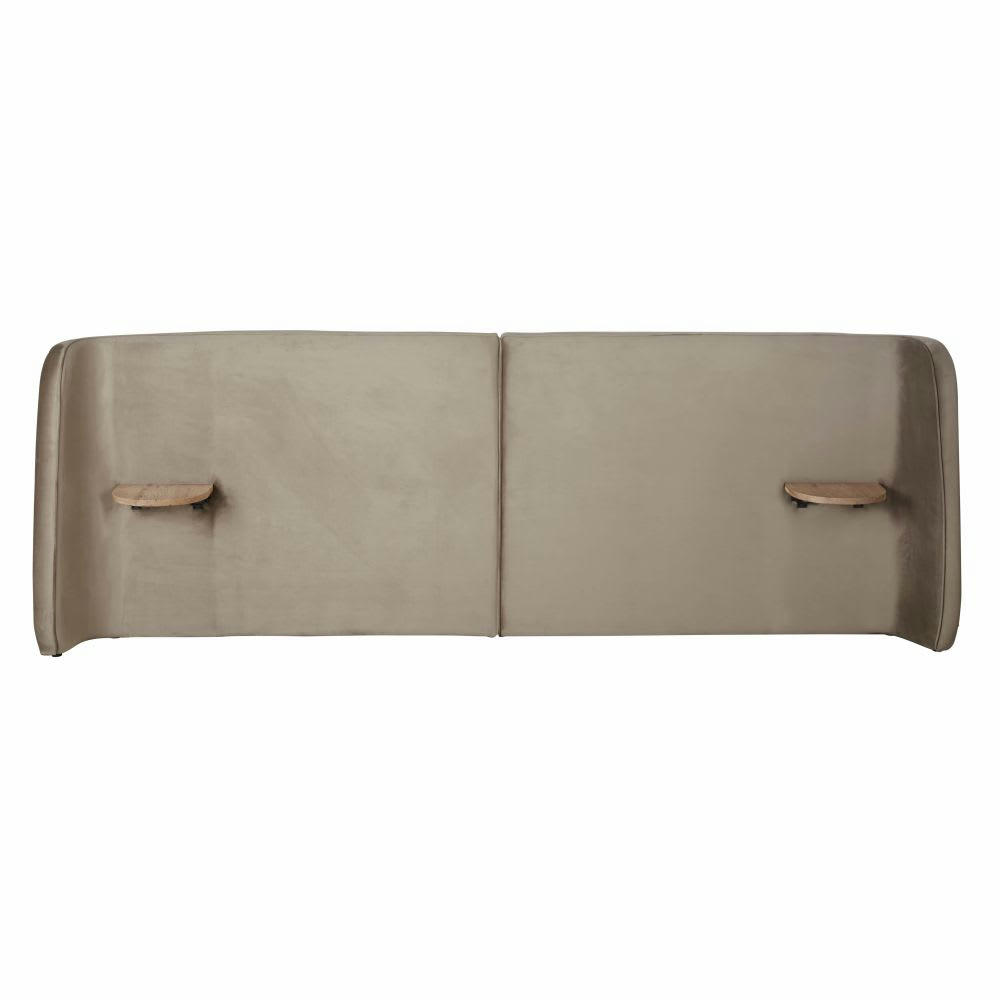 Boldin Business - Tête de lit 160 professionnelle en velours taupe avec étagères intégrées