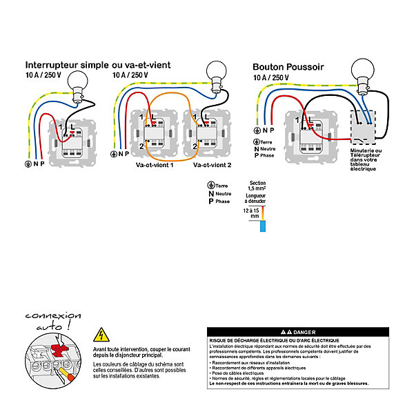 Interrupteur va-et-vient   poussoir 10A Schneider Electric Unica Déco blanc