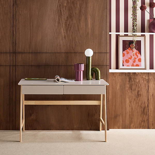 Bureau décor bois piétement bois d'hévéa 2 tiroirs naturel - Tommy