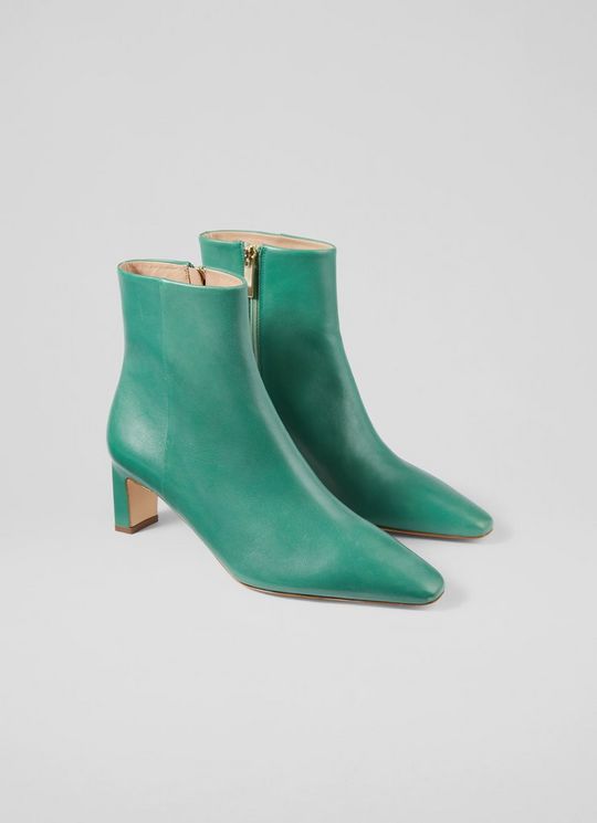 Margaux Jade Leather Blunt Toe Boots