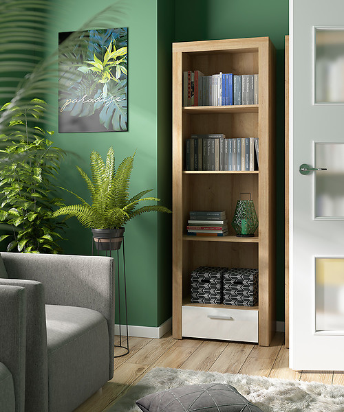 Regał Balder 62 cm z szufladą i 4 półkami dąb riviera