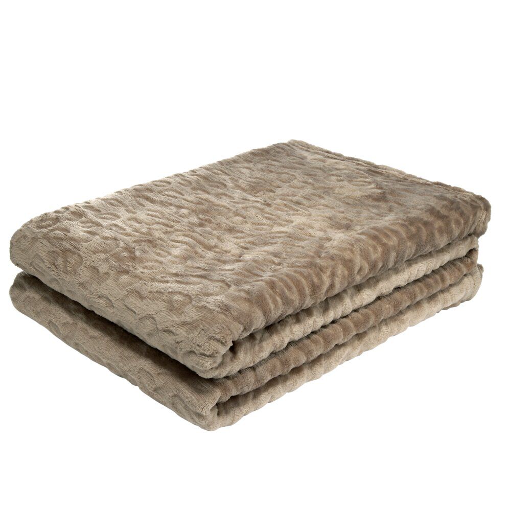 Plaid XL léopard embossé ton sur ton taupe ou beige 180x200cm (2 modèles)