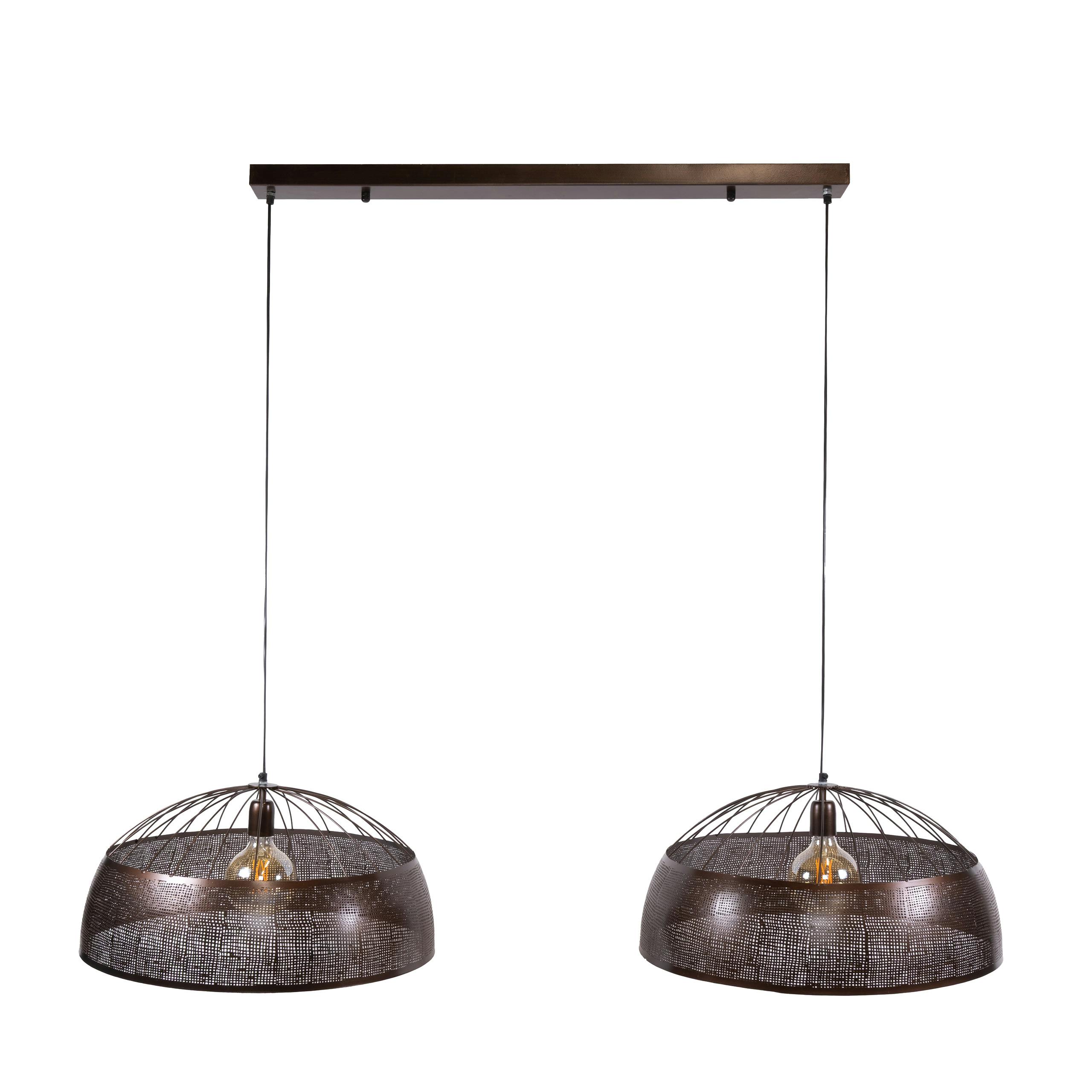 Suspension îlot cuisine vintage métal cuivré 2 lampes RALF